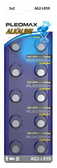Б0060998 Батарейки Pleomax AG2 (396) LR726, LR59 Button Cell (100/1000/98000)