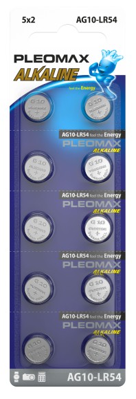 Б0061010 Батарейки Pleomax AG10 (389) LR1130, LR54 Button Cell (100/1000/70000)