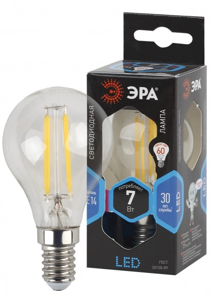 Б0027947 Лампочка светодиодная ЭРА F-LED P45-7W-840-E14 E14 / Е14 7Вт филамент шар нейтральный белый свет