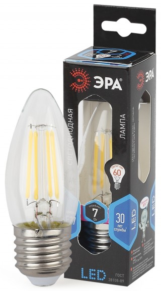 Б0027951 Лампочка светодиодная ЭРА F-LED B35-7W-840-E27 Е27 / Е27 7Вт филамент свеча нейтральный белый свет