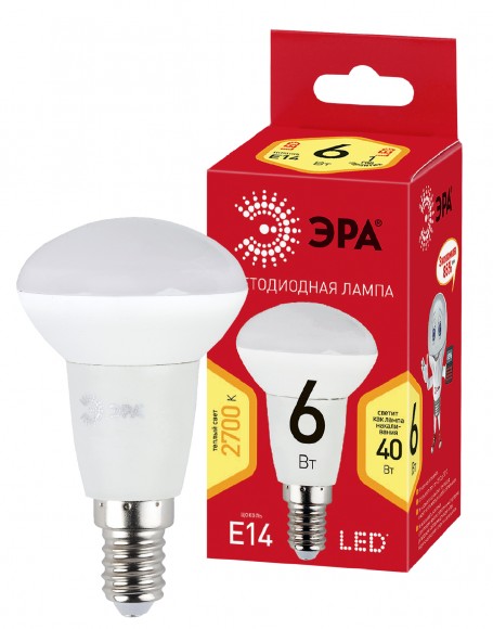 Б0020633 Лампочка светодиодная ЭРА RED LINE ECO LED R50-6W-827-E14 Е14 / Е14 6Вт рефлектор теплый белый свет
