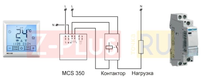 Терморегулятор через магнитный пускатель. Схема подключения термостата теплого пола через контактор. Терморегулятор Wi Fi MCS 350. Схема подключения терморегулятора через контактор. Схема подключения терморегулятора к обогревателю через пускатель.