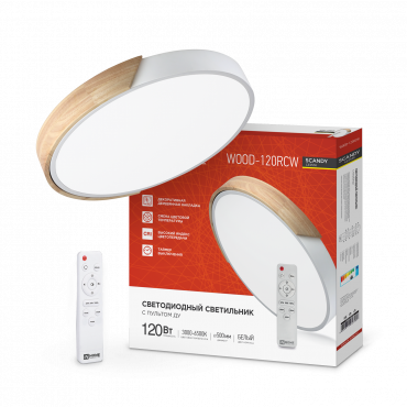 4690612047157 Светильник сд SCANDY WOOD-120RCW 120Вт 230В 3000-6500K 9600Лм 500x50мм с пультом ДУ белый IN HOME