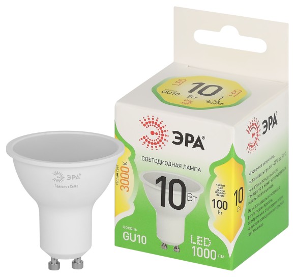 LED MR16-10W-830-GU10 GL Лампочка светодиодная ЭРА GREEN LINE LED MR16-10W-830-GU10 GL GU10 10 Вт софит теплый свет
