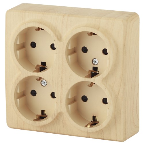 Б0020711 11-2211-11 ЭРА Розетка 4х2P+E Schuko со шторками, 16A-250В, IP20, ОУ, Эра Эксперт, сосна (8/80/1280)