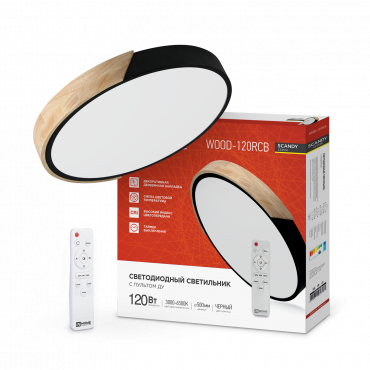 4690612047164 Светильник сд SCANDY WOOD-120RCB 120Вт 230В 3000-6500K 9600Лм 500x50мм с пультом ДУ черный IN HOME