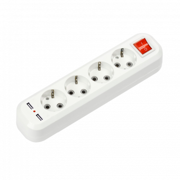 4690612043081 Колодка УЗВ-4USB-GRAND четырехместная с выключателем и заземлением, 2хUSB 5340 IN HOME
