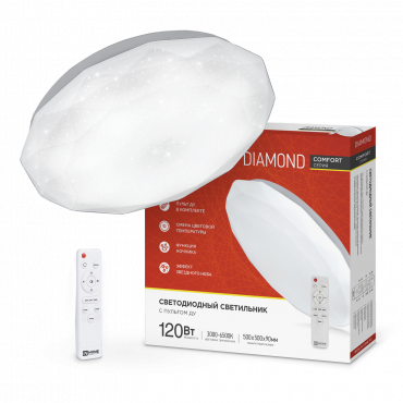 4690612035055 Светильник сд COMFORT DIAMOND 120Вт 230В 3000-6500K 9600Лм 500x90мм с пультом ДУ IN HOME