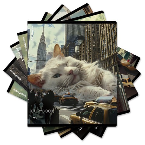 Тетрадь А5 48л. ErichKrause, скоба, клетка, глянцевая ламинация, Big City Cats(микс в, 63317