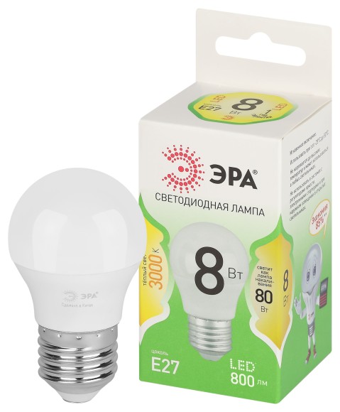 LED P45-8W-830-E27 GL Лампочка светодиодная ЭРА GREEN LINE LED P45-8W-830-E27 GL E27 8 Вт шар теплый свет
