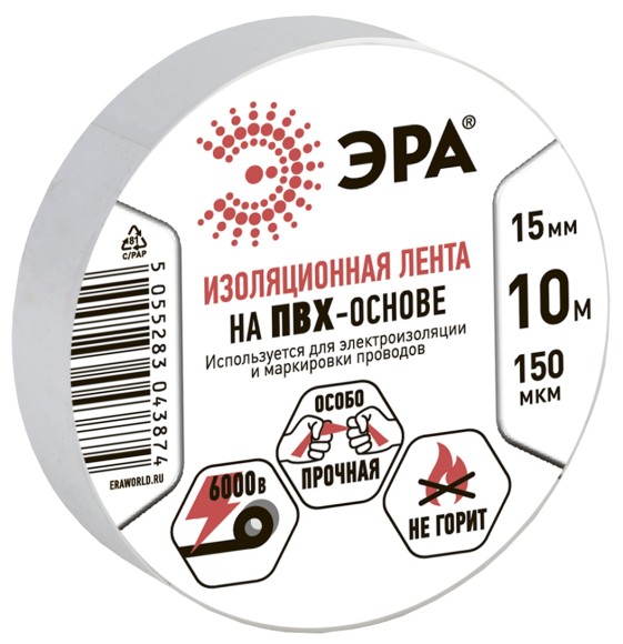 C0036553 Изолента ЭРА ET1510WHITE ПВХ 15мм х 10м белая