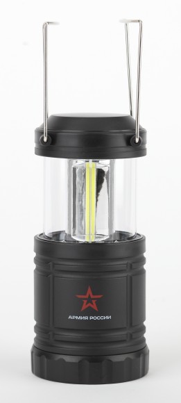 Фонарь кемпинговый светодиодный АРМИЯ РОССИИ KB-502 на батарейках складной мощный светильник с магнитом и крючком черный