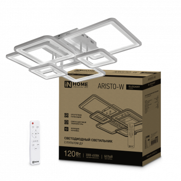 4690612047317 Светильник сд ELEGANT ARISTO-W 120Вт 230В 3000-6500K 8400Лм 686х587х151мм пульт ДУ белый IN HOME