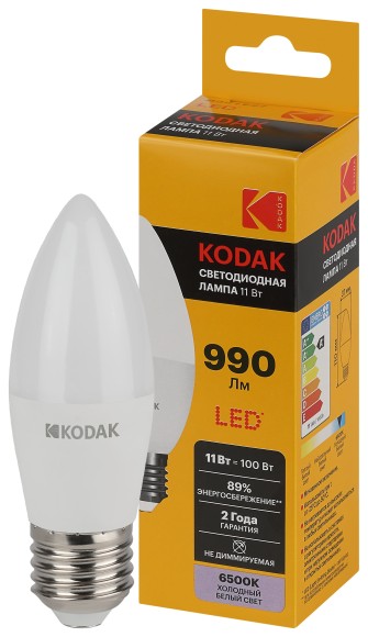 Б0057634 Лампочка светодиодная Kodak LED KODAK B35-11W-865-E27 E27 / Е27 11Вт свеча холодный дневной свет