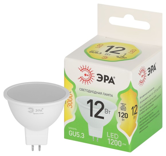 LED MR16-12W-830-GU10 GL Лампочка светодиодная ЭРА GREEN LINE LED MR16-12W-830-GU10 GL GU10 12 Вт софит теплый свет
