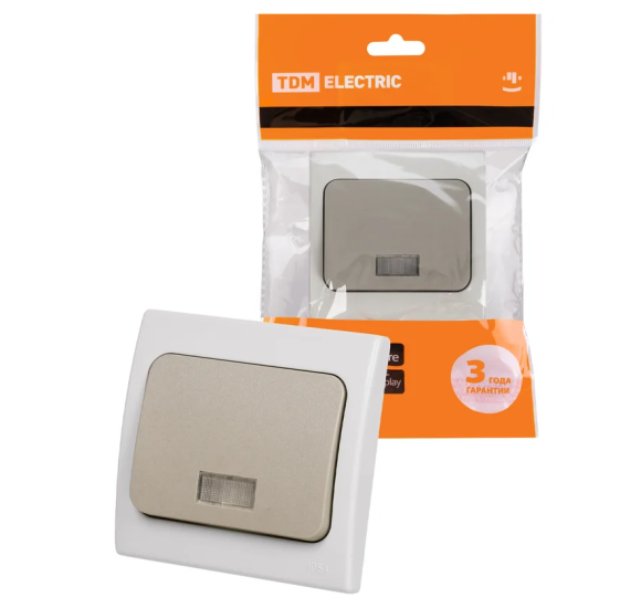 Выключатель 1-кл. с подсветкой внутренней установки IP54 10А "Вуокса" TDM  SQ1803-0105