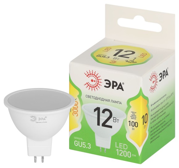 LED MR16-12W-830-GU5.3 GL Лампочка светодиодная ЭРА GREEN LINE LED MR16-12W-830-GU5.3 GL GU5.3 12 Вт софит теплый свет