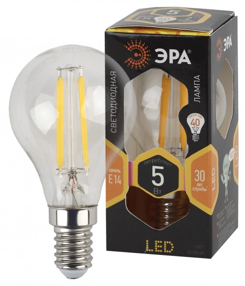 Лампочка светодиодная ЭРА F-LED P45-5W-827-E14 Е14 / Е14 5 Вт филамент шар теплый белый свет
