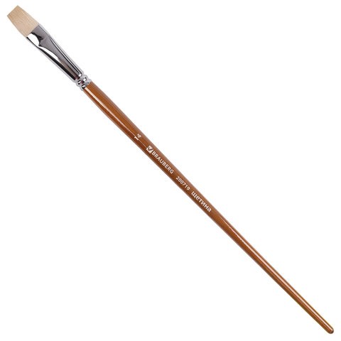 Кисть художественная профессиональная BRAUBERG ART CLASSIC, щетина, плоская, № 14, длинная ручка, 200719