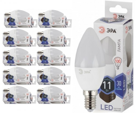 LED B35-11W-860-E14 (упаковка 10шт) лампа светодиодная свеча Б0032984
