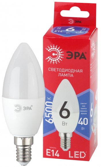Б0045339 Лампочка светодиодная ЭРА RED LINE LED B35-6W-865-E14 R Е14 / E14 6 Вт свеча холодный дневной свет
