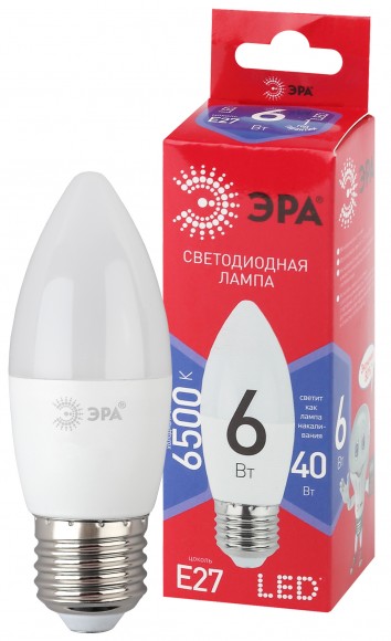 Б0045340 Лампочка светодиодная ЭРА RED LINE LED B35-6W-865-E27 R E27 / Е27 6 Вт свеча холодный дневной свет