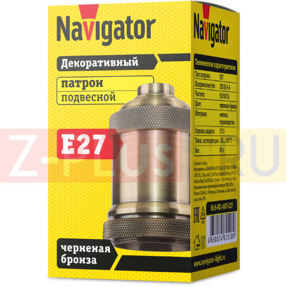 Патрон электрический 61 518 NLH-V01-007-E27 подвес. метал.черненая брон Navigator 61518