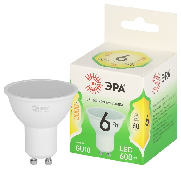 LED MR16-6W-830-GU10 GL Лампочка светодиодная ЭРА GREEN LINE LED MR16-6W-830-GU10 GL GU10 6 Вт софит теплый свет