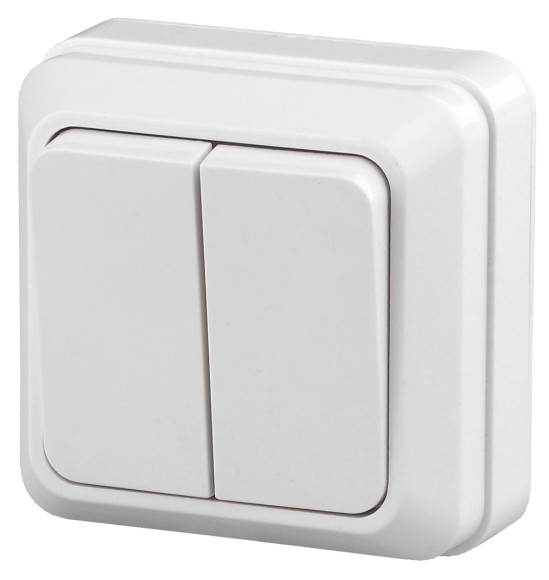 Б0027640 2-104-01 Intro Выключатель двойной, 10А-250В, IP20, ОУ, Quadro, белый (10/200/3600)