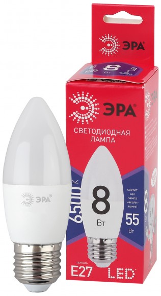 Б0045342 Лампочка светодиодная ЭРА RED LINE LED B35-8W-865-E27 R Е27 / E27 8 Вт свеча холодный дневной свет