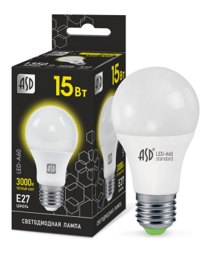 Лампа сд LED-A60-black 15Вт 230В Е27 3000К 1350Лм ASD