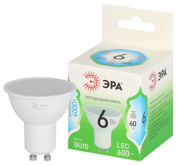 LED MR16-6W-840-GU10 GL Лампочка светодиодная ЭРА GREEN LINE LED MR16-6W-840-GU10 GL GU10 6 Вт софит яркий белый свет