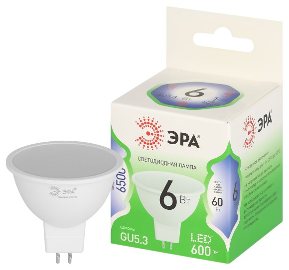 LED MR16-6W-865-GU5.3 GL Лампочка светодиодная ЭРА GREEN LINE LED MR16-6W-865-GU5.3 GL GU5.3 6 Вт софит холодный свет