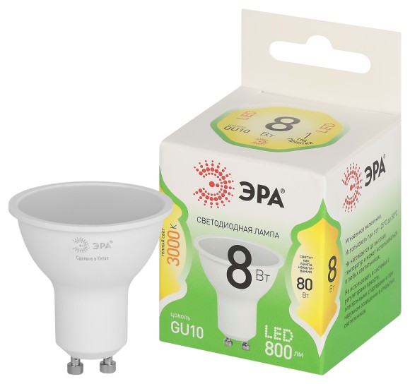 LED MR16-8W-830-GU10 GL Лампочка светодиодная ЭРА GREEN LINE LED MR16-8W-830-GU10 GL GU10 8 Вт софит теплый свет