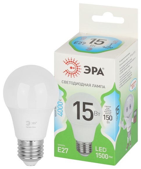 LED A60-15W-840-E27 GL Лампочка светодиодная ЭРА GREEN LINE LED A60-15W-840-E27 GL E27 15 Вт груша яркий белый свет