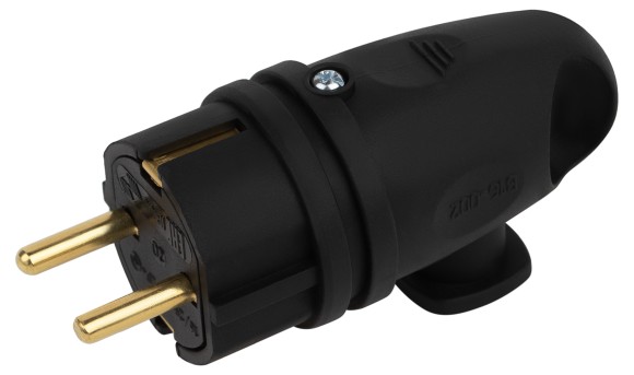 Б0055416 Вилка ЭРА VX11-B-IP44 каучуковая c заземлением 16А IP44 с кольцом угловая черная