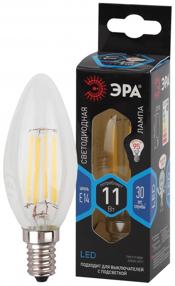 Б0046987 Лампочка светодиодная ЭРА F-LED B35-11W-840-E14 Е14 / Е14 11Вт филамент свеча нейтральный белый свет