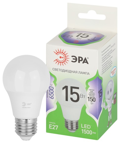 LED A60-15W-865-E27 GL Лампочка светодиодная ЭРА GREEN LINE LED A60-15W-865-E27 GL E27 15 Вт груша холодный свет
