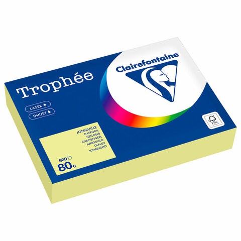 Бумага цветная CLAIREFONTAINE, А4, 80 г/м2, 500 л., пастель, лимонно-желтый, Франция,, 1778PC