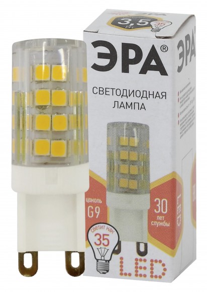 Б0027861 Лампочка светодиодная ЭРА STD LED JCD-3,5W-CER-827-G9 G9 3,5Вт керамика капсула теплый белый свет