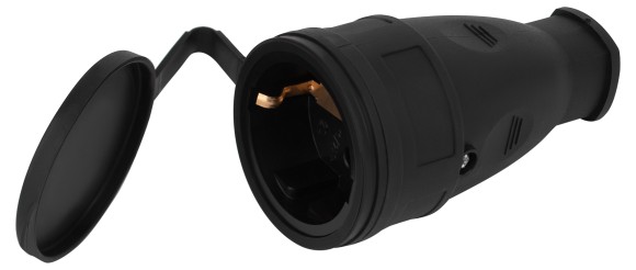 Б0055418 Розетка ЭРА RX10-B-IP44 каучуковая c заземлением 16А IP44 прямая черная