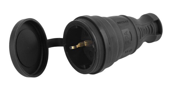 Б0044541 Розетка ЭРА R8-B-IP44 каучуковая c заземлением прямая 16A IP44 черная