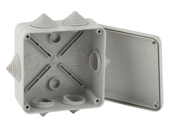 Б0047264 Распаячная коробка ЭРА KORv-100-100-50-6g открытой установки серая 100х100х50мм на винтах 6 гермовводов IP55