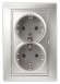 Б0053917 Розетка Intro Plano 1-205-03 с заземлением двойная 2X2P+E Schuko, 16А-250В, IP20, СУ, алюминий