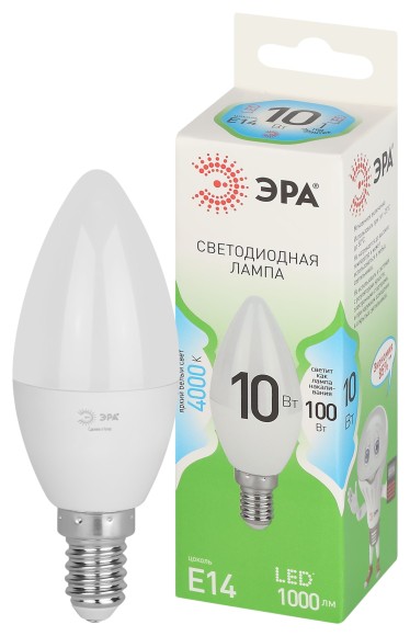 LED B35-10W-840-E14 GL Лампочка светодиодная ЭРА GREEN LINE LED B35-10W-840-E14 GL E14 10 Вт свеча яркий белый свет