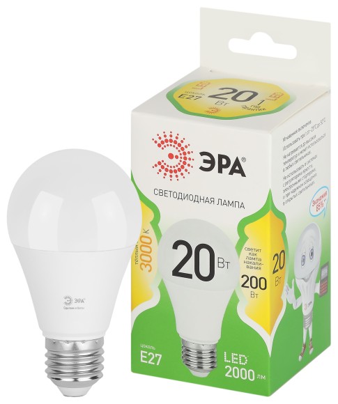 LED A60-20W-830-E27 GL Лампочка светодиодная ЭРА GREEN LINE LED A60-20W-830-E27 GL E27 20 Вт груша теплый свет