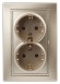 Б0053918 Розетка Intro Plano 1-205-04 с заземлением двойная 2X2P+E Schuko, 16А-250В, IP20, СУ, шампань
