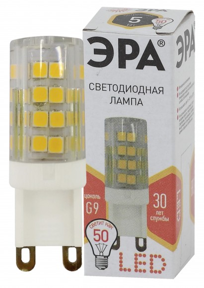 Б0027863 Лампочка светодиодная ЭРА STD LED JCD-5W-CER-827-G9 G9 5Вт керамика капсула теплый белый свет