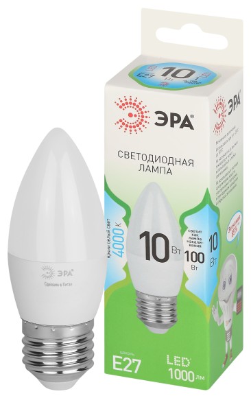 LED B35-10W-840-E27 GL Лампочка светодиодная ЭРА GREEN LINE LED B35-10W-840-E27 GL E27 10 Вт свеча яркий белый свет