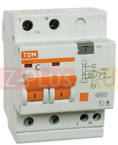 TDM Electric Дифференциальный автомат АД12 2Р 25А 30мА SQ0204-0011